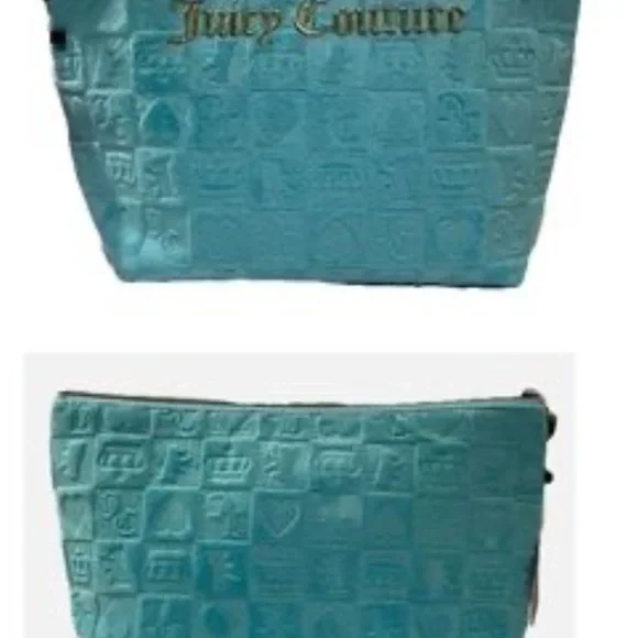 Juicy Couture Logo Travel Cosmetic Bag Teal Blue Makeup Case Y2K NEW - Picture 3 of 11